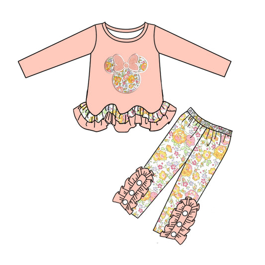 Baby Girls Pink Cartoon Tunic Ruffle Pants Clothes Sets preorder(moq 5)