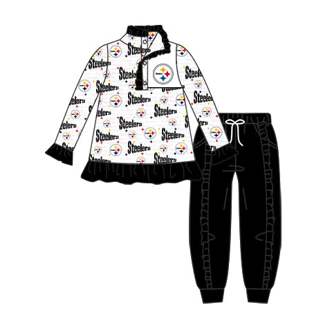 Baby Girls Black Football Top Ruffle Pants Clothes Sets preorder(moq 5)