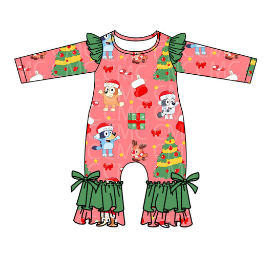 Baby Girls Christmas Dog Ruffle Rompers preorder(moq 5)