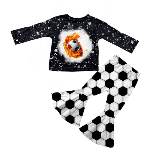 Baby Girls Black Football Top Bell Pants Clothes Sets preorder(moq 5)