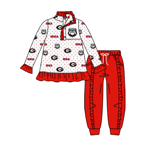 Baby Girls Red Dog Football Top Ruffle Pants Clothes Sets preorder(moq 5)