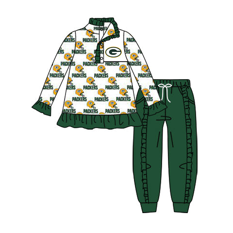 Baby Girls Green Football Team Top Pants Clothes Sets preorder(moq 5)