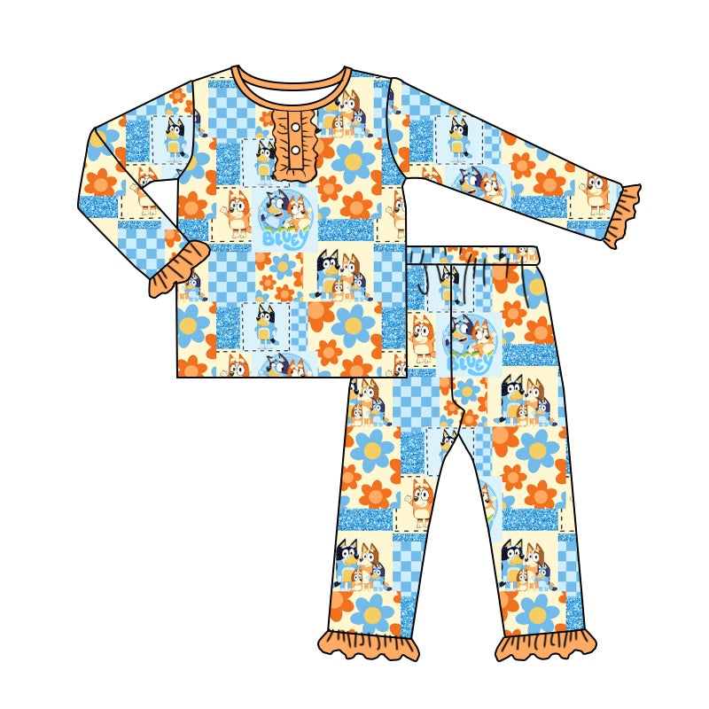 Baby Girls Dog Ruffle Top Pants Pajamas Clothes Sets preorder(moq 5)