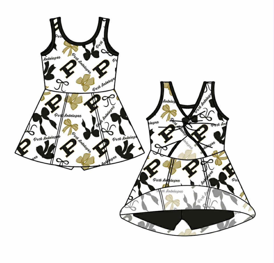 Preorder moq 5 Baby Girls Sleeveless P Bows Plaid Shorts Team Knee Length Dresses