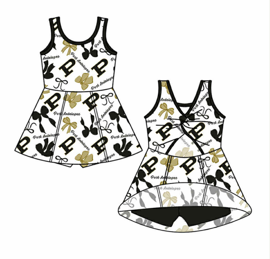 Preorder moq 5 Baby Girls Sleeveless P Bows Plaid Shorts Team Knee Length Dresses