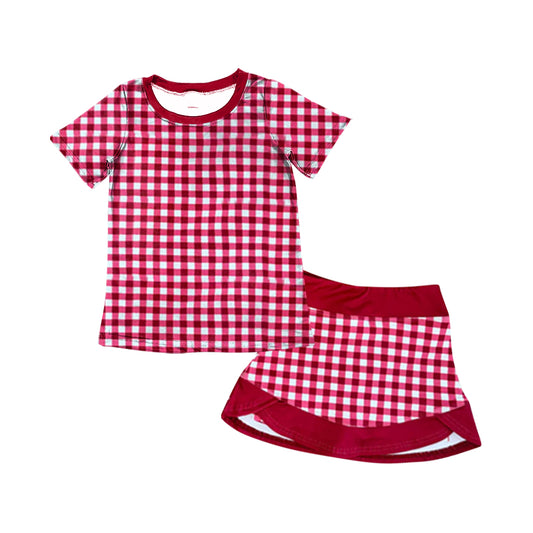 Preorder (moq 5)Baby Girls Red Checked Short Sleeve Top Skirt Short Clothes Sets