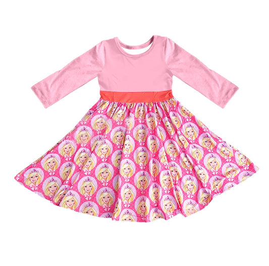 Baby Girls Pink Long Sleeve Doll Twirl Dresses preorder(moq 5)