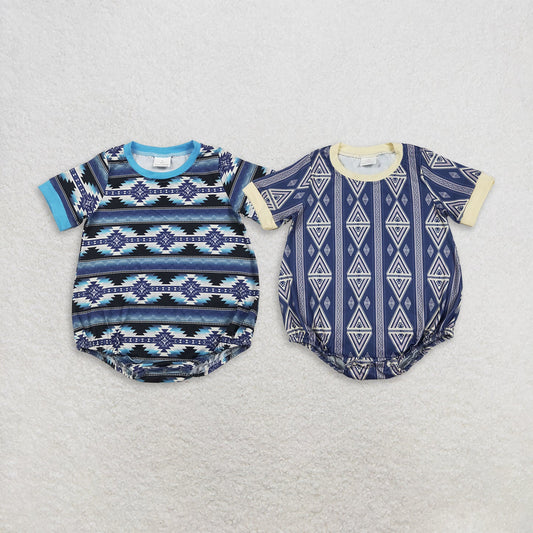 Sibling Baby Boys Short Sleeve Aztec Print Western Rompers