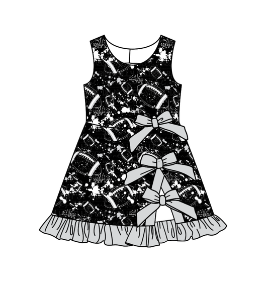 Preorder (moq 5)Baby Girls Tie-dye Footballs Print Team Bows Shorts Knee Length Dress
