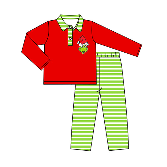 Baby Boys Christmas Frog Top Stripes Pants Clothes Sets Preorder(moq 5)