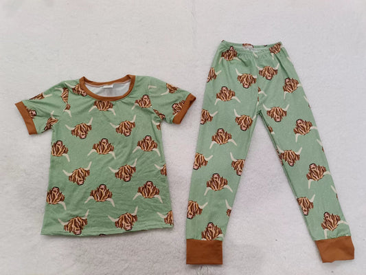 Baby Kids Western Highland Cow Top Pants Pajamas Sets preorder(moq 5)