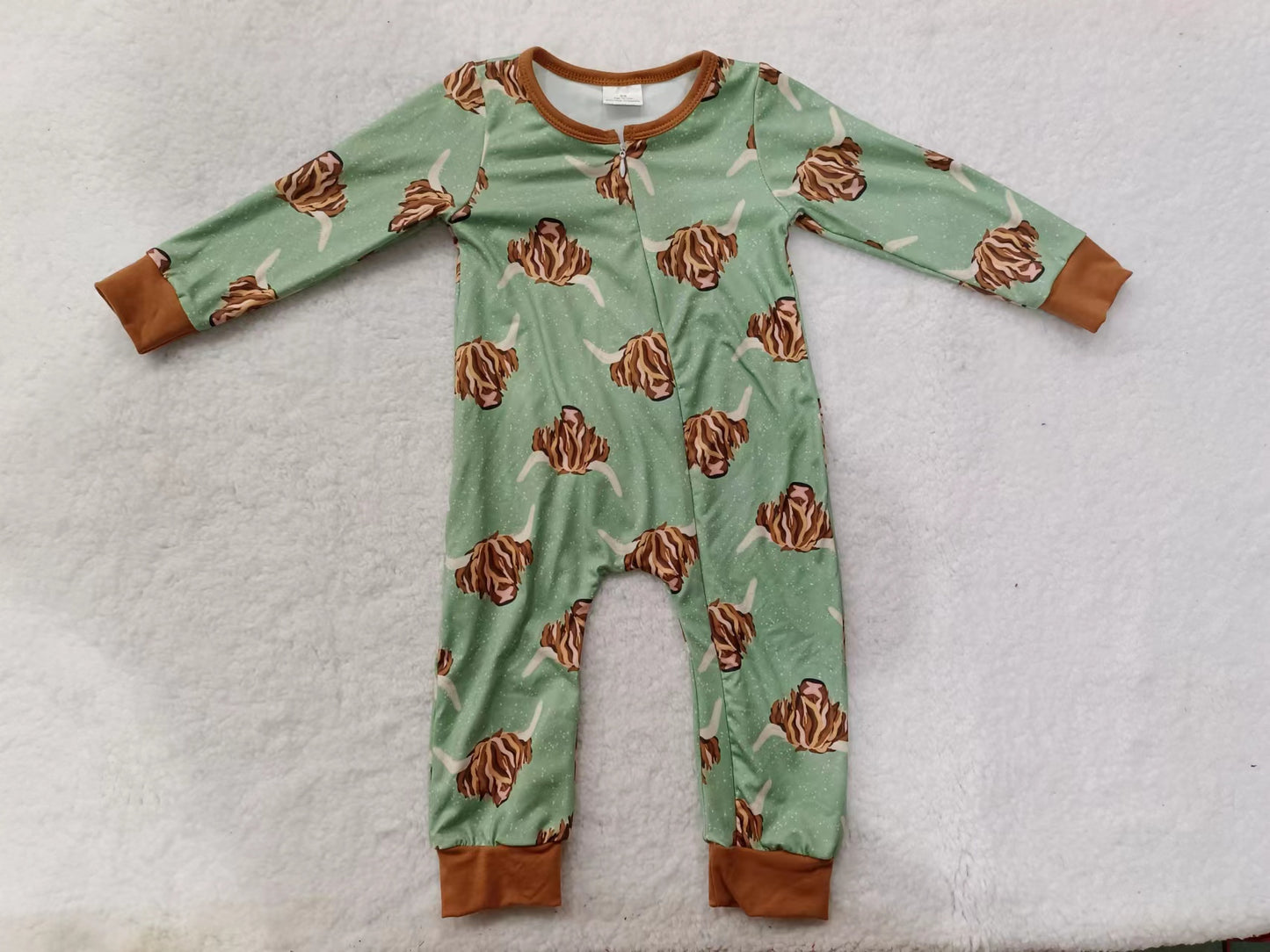 Baby Kids Western Highland Cow Zip Long Sleeve Rompers preorder(moq 5)