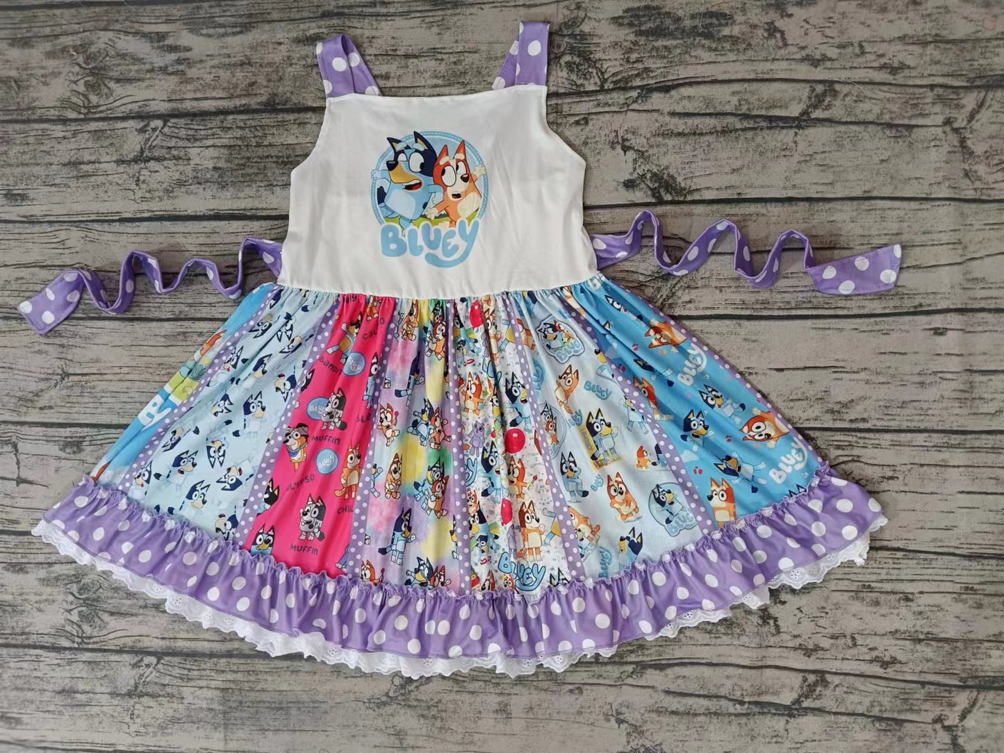 Baby Girls Cartoon Dogs Strap Lace Ruffle Twirl Dresses preorder(moq 5)