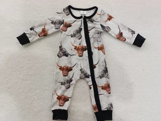 Baby Kids Western Grey Cow Zip Long Sleeve Rompers preorder(moq 5)