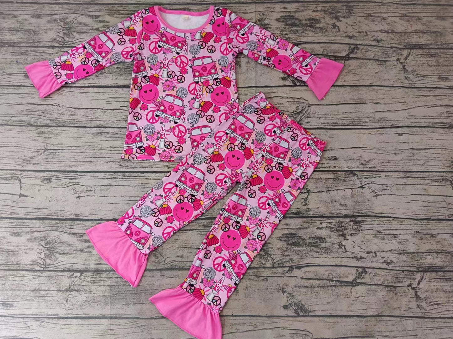 Baby Girls Pink Bus Camping Top Pants Pajamas Sets preorder(moq 5)