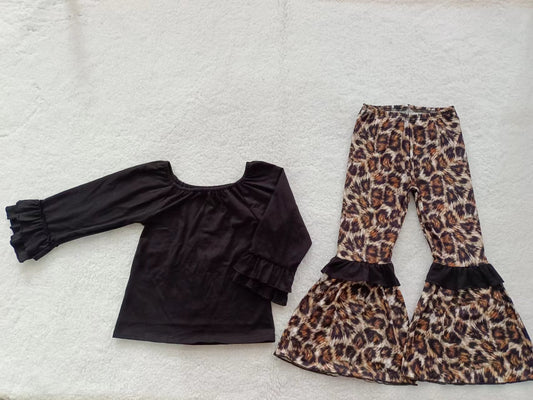 Baby Girls Black Top Leopard Ruffle Pants Sets preorder(moq 5)