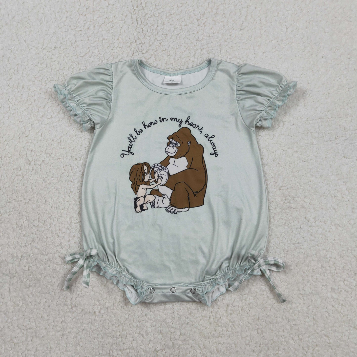 Baby Girls Short Ruffle Sleeve Cartoon Monkey Bows Rompers