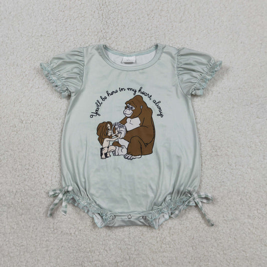 Baby Girls Short Ruffle Sleeve Cartoon Monkey Bows Rompers