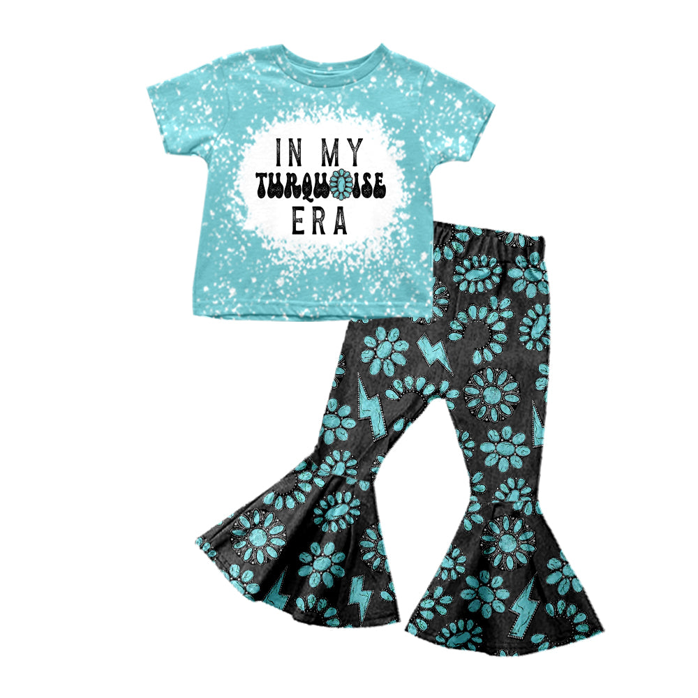 Baby Girls Western Turquoise Era Tee Top Bell Pants Clothes Sets preorder(moq 5)