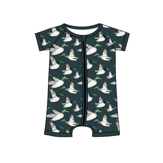 Baby Infant Boys Navy Ducks Zip Short Sleeve Rompers preorder(moq 5)