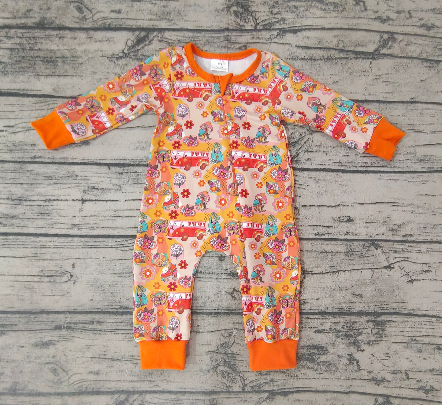 Baby Girls Infants Bus Orange Zip Rompers