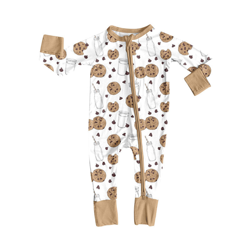 Preorder (moq 20)Baby Boys Bamboo Milk Cookies Christmas Zippy Footie Rompers
