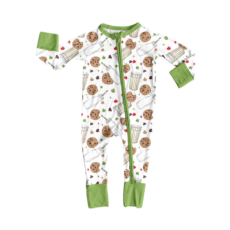 Preorder (moq 20)Baby Boys Bamboo Milk Cookies Candy Christmas Zippy Footie Rompers