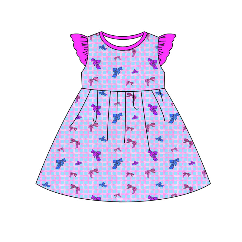 Preorder (moq 5)Baby Girls Checkered Bows Knee Length Dresses