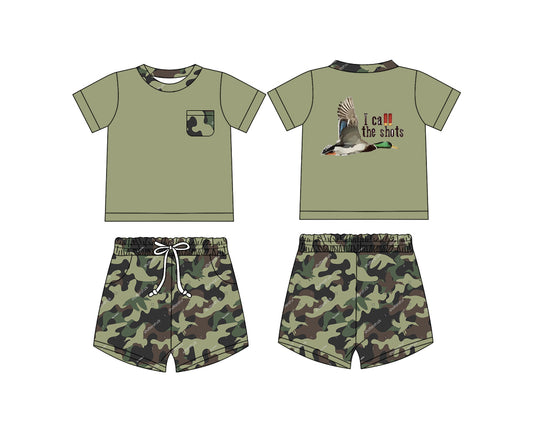 Preorder (moq 5)Baby Boys Duck Call Top Green Camo Shorts Clothes Sets