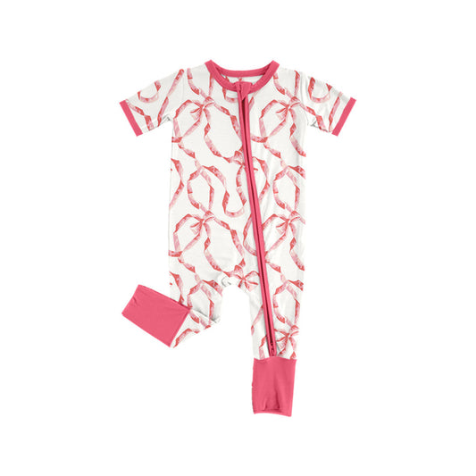 Preorder(moq 5)Baby Infant Girls Red Bows Zip Rompers