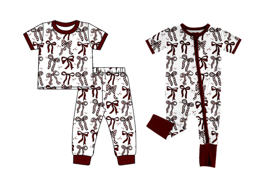 Preorder(moq 5 each)Baby Kids Girls Brown Bows Top Pants Pajamas Rompers Clothes Sets