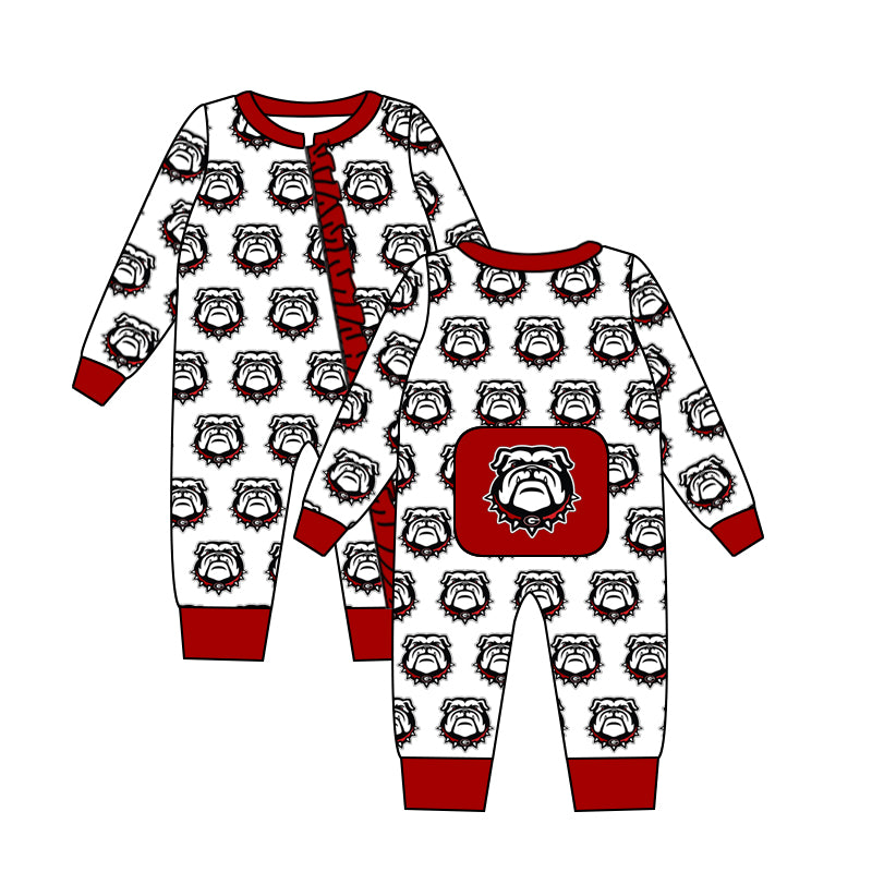 Baby Infant Kids Bull dog Red Ruffle Long Sleeve Rompers preorder(moq 5)