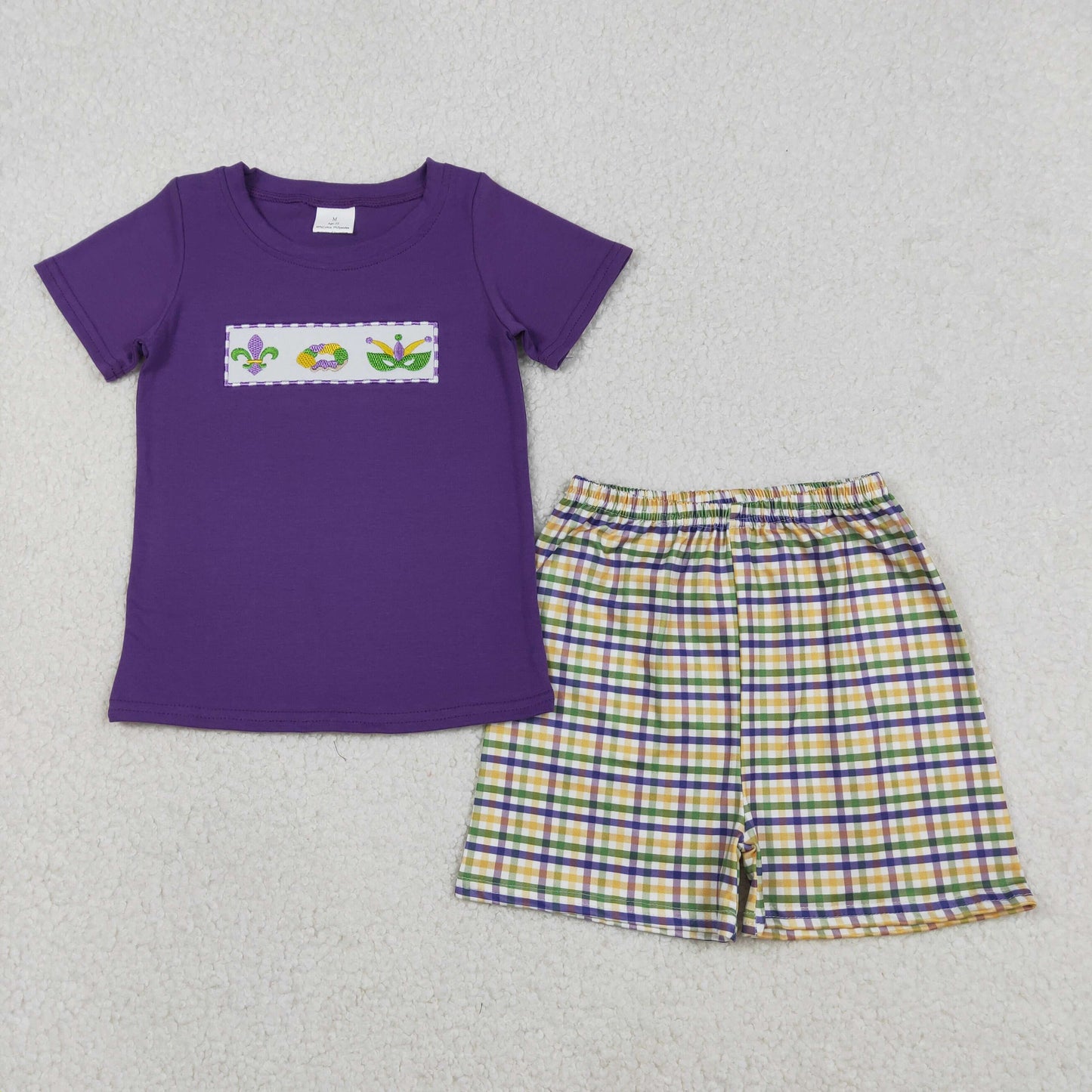 Embroidery Anchor Donuts Baby Boys Mardigras Top Checked Shorts Clothes Sets