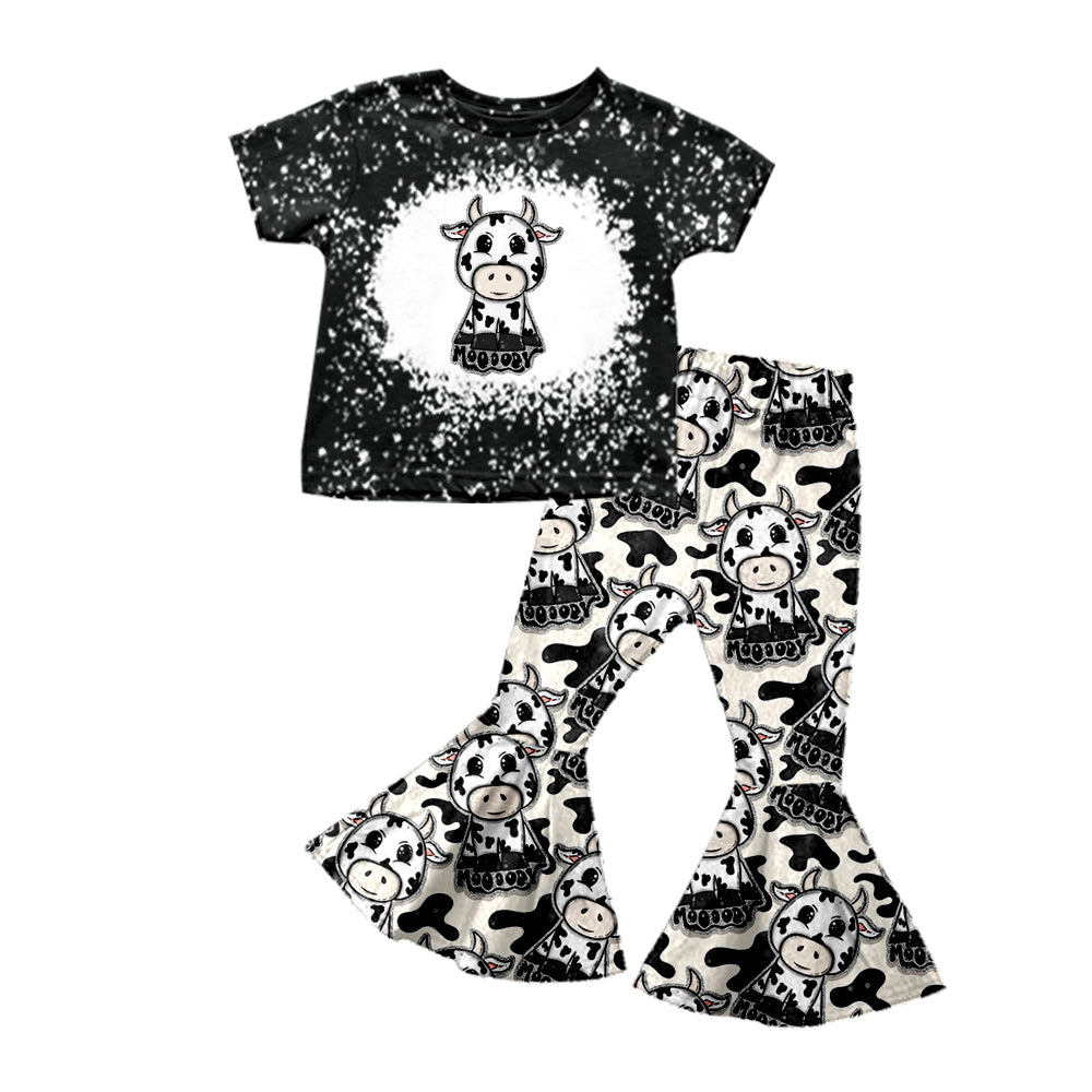Baby Girls Moody Cow Black Tee Top Bell Pants Clothes Sets preorder (moq 5)