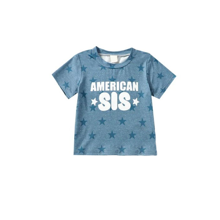 Baby Girls Short Sleeve American Sis Summer Tee Shirts Preorder(moq 5)