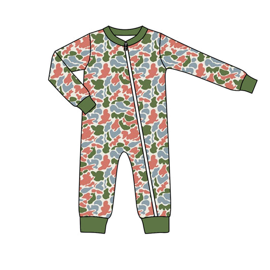 Baby Infant Boys Green Camo Hunting Zip Rompers preorder(moq 5)