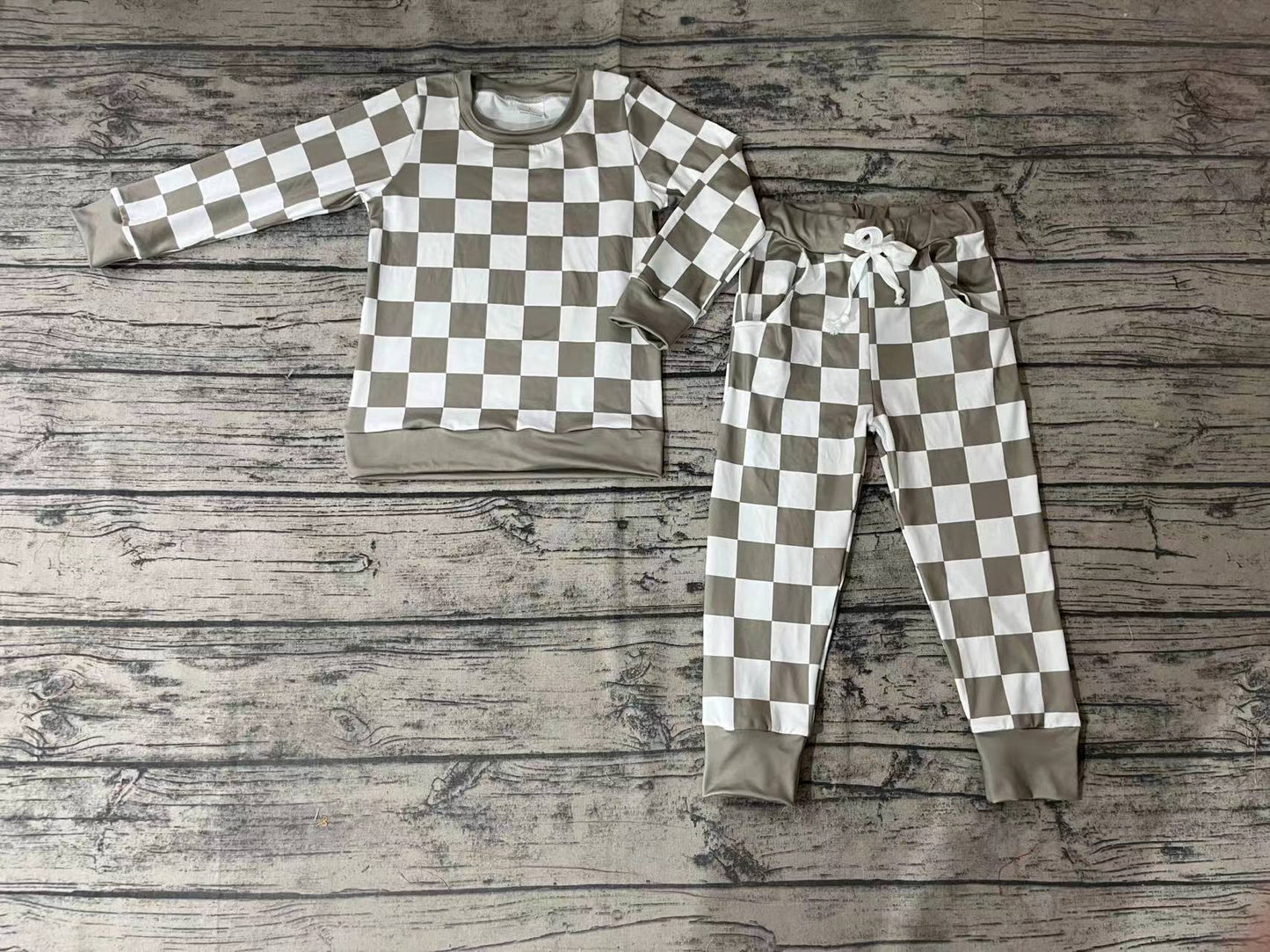 Checkered Baby Kids Green Color Shirt Pants Pajamas Clothes Sets