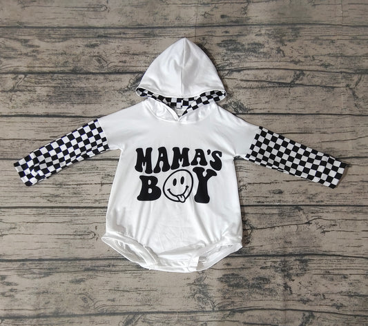 Mama's Boy Baby Kids Black Checkered Hooded Long Sleeve Rompers