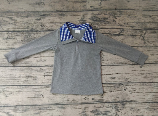 Baby Boys Blue Checkered Long Sleeve Pullover Tee Shirt Top