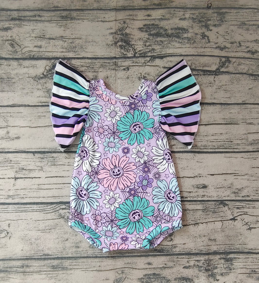 Baby Girls Purple Floral Flutter Sleeve Rompers