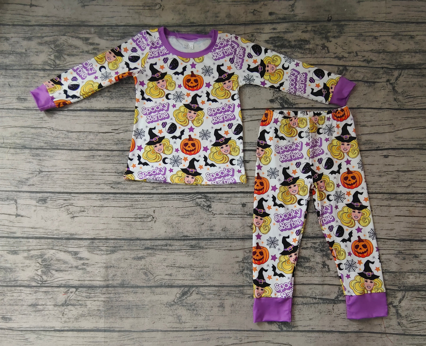 Baby Girls Halloween Doll Pumpkin Purple 2Pcs Jammies Pajamas Clothes Sets