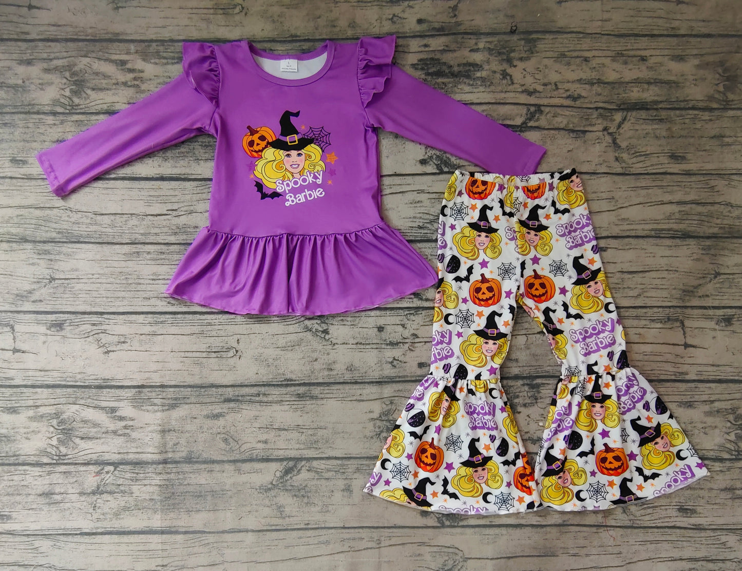 Baby Girls Halloween Doll Pumpkin Purple Bell Pants Clothes Sets