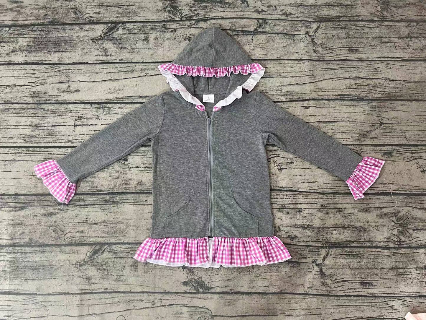 Baby Girls Pink Plaid Hoodie Zip Cardigan Jackets