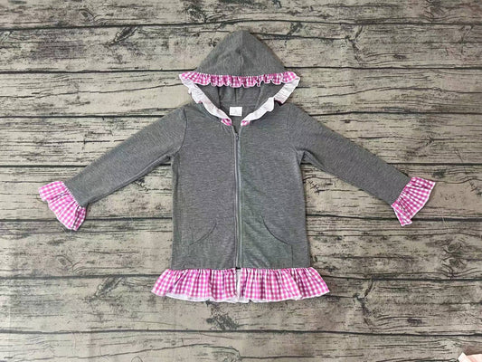 Baby Girls Pink Plaid Hoodie Zip Cardigan Jackets