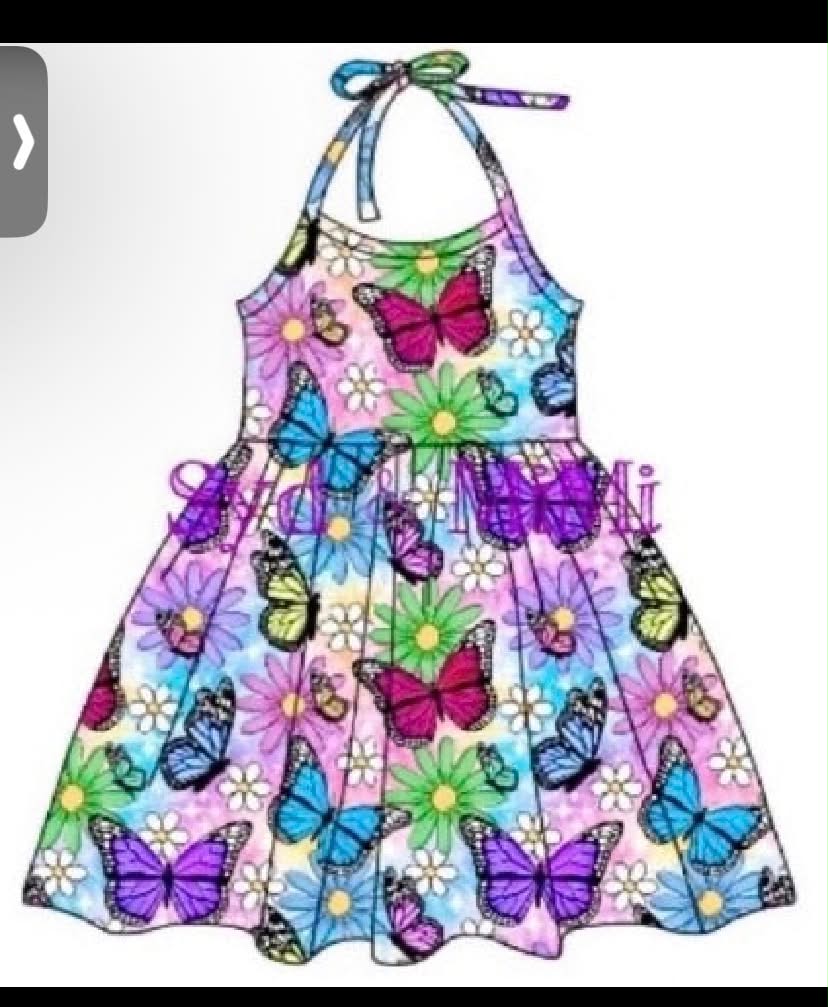 Preorder (moq 5)Baby Girls Colorful Butterfly Halter Knee Length Dress