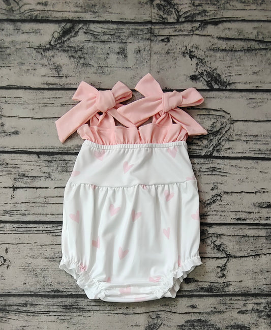 Baby Infant Girls Valentines Pink Hearts Straps Rompers