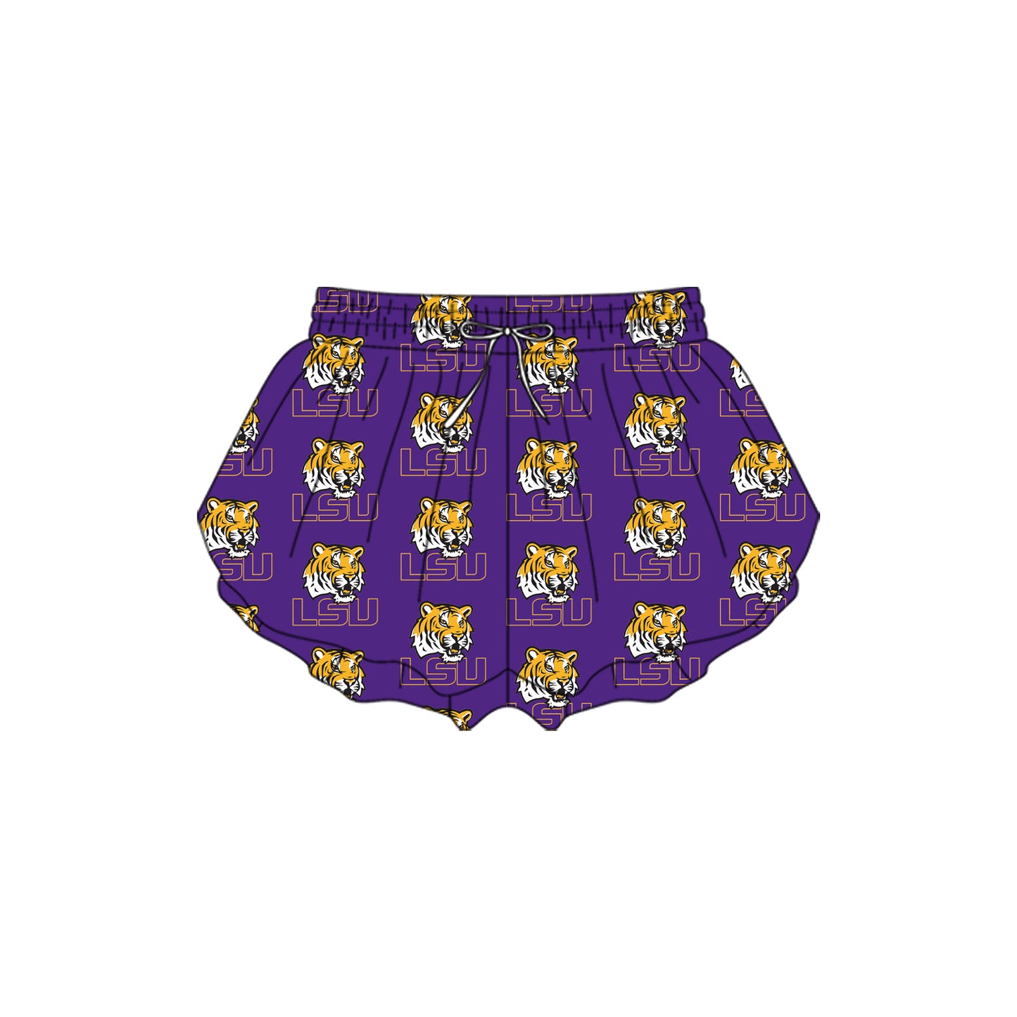 Preorder(moq 5) Baby Girls Purple Tigers LSU Plaid Yoga Team Ruffle Shorts