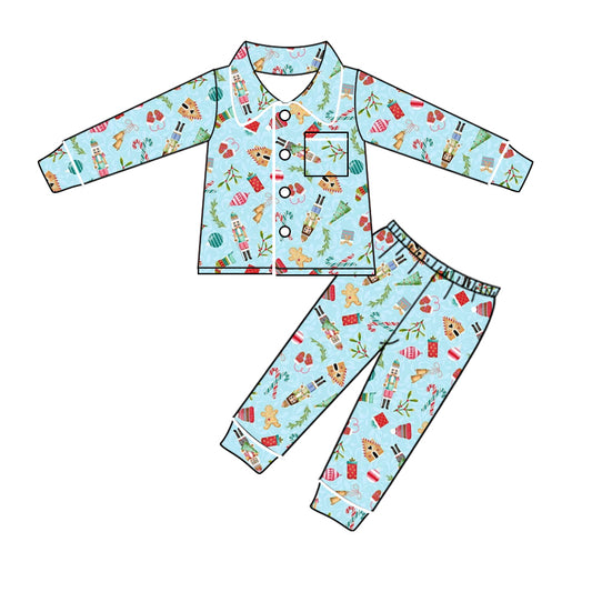 Baby Girls Christmas Soldier Buttons Top Pants Pajamas Clothes Sets preorder(MOQ 5)