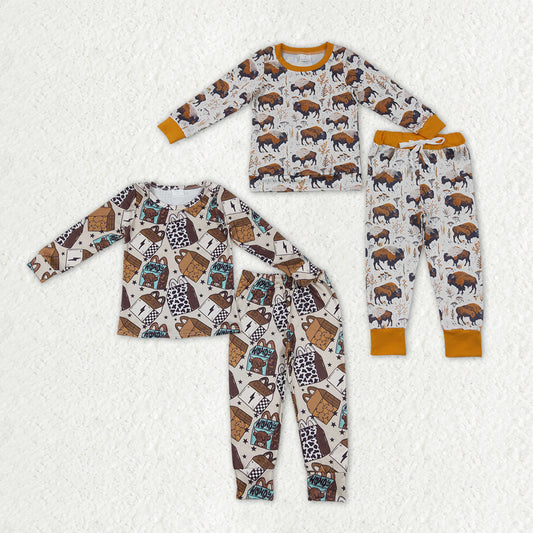 Sibling Baby Boys Milks Cows Western Long Sleeve Top Pant Pajamas Sets