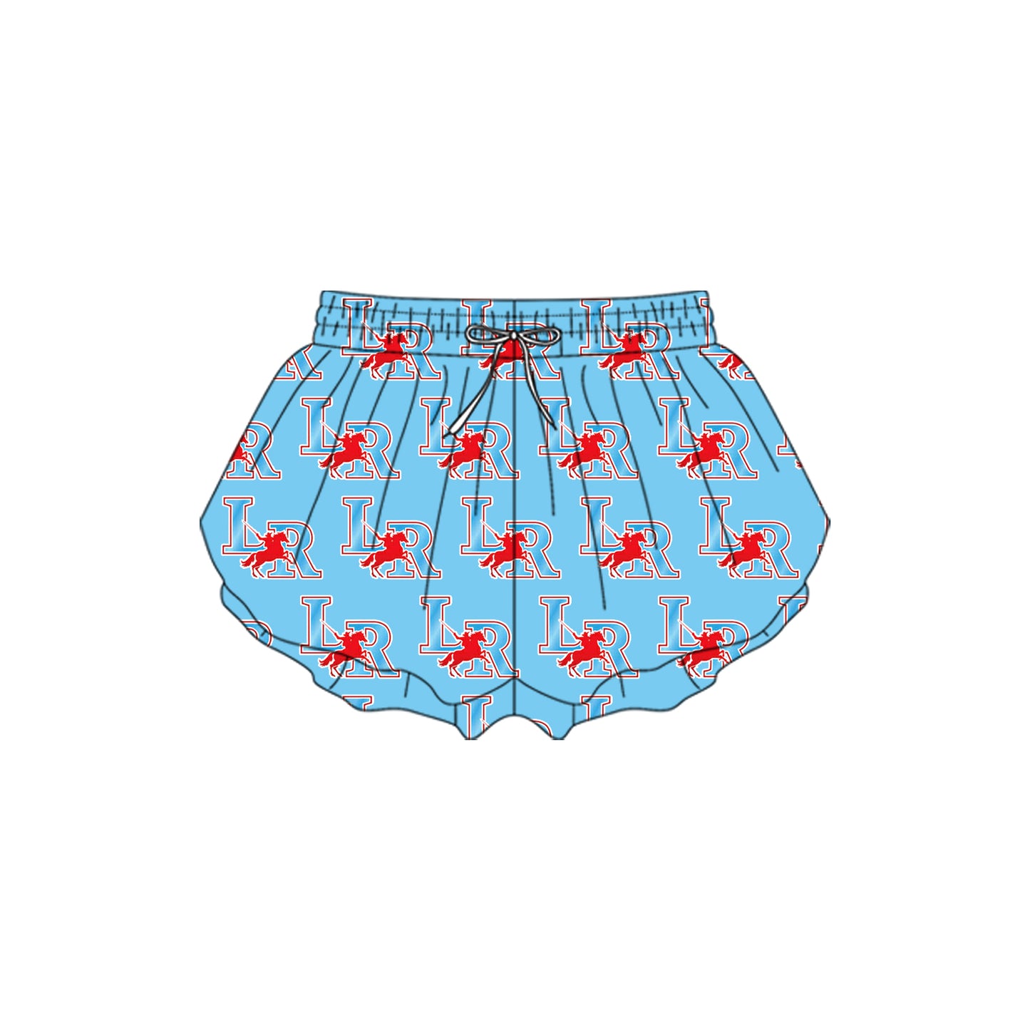 Preorder(moq 5) Baby Girls Blue Rodeos LR Yoga Team Ruffle Shorts